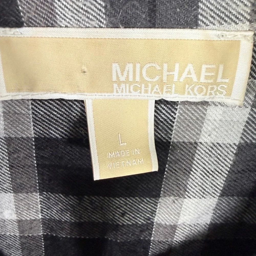 Michael Kors Button Down Shirt Women Large Black Plaid Studded Long Sleeve Top